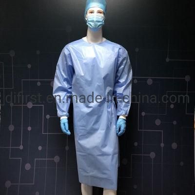 Level 2 Knitted Cuff SMS +PE Medical Supply Hospital Sterilized Surgical Gown With Coating