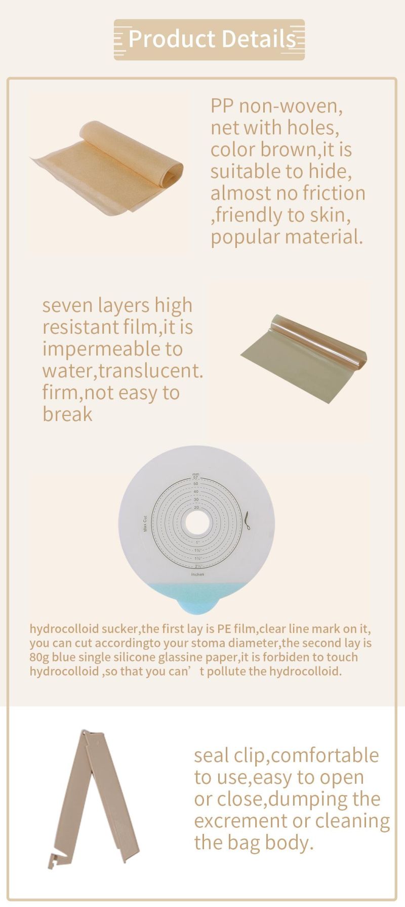 Material Medical Equipment One Piece Hydrocolloid Ostomy Bag with Clip Easy to Clean CE FDA