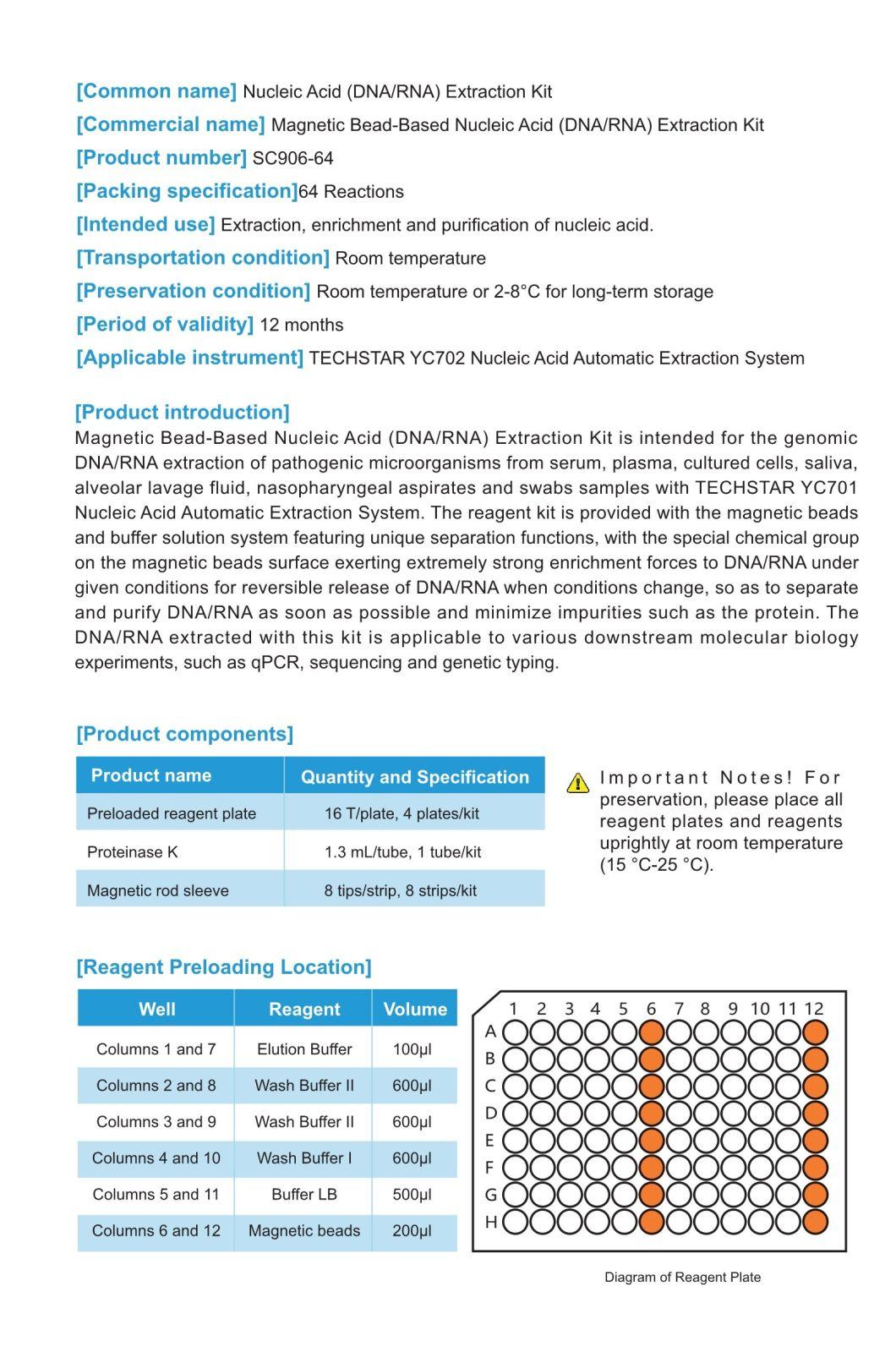 Techstar Nucleic Acid Extraction Reagent Magnetic Bead Method Nucleic Acid Extraction Kits Rna Isolation DNA Purification Kit Lab Reagent