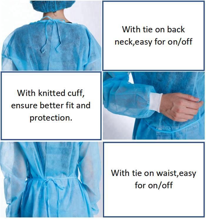 Disposable Isolation Gown Nonwoven PP Knitted Cuff Disposable Isolation Suit Multiple Color Choices