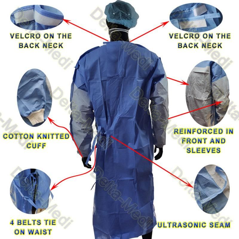 Reinforced Sterile Disposable Surgical Gown Hospital SMS Patient Surgical Gown