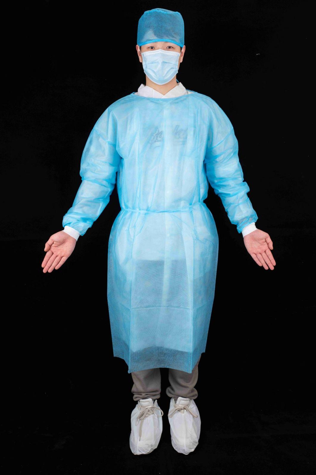 White Disposable Medical Use Non-Woven Isolation Gown with Knitted Wrist Anti-Bacterial Disposable Medical Clothing