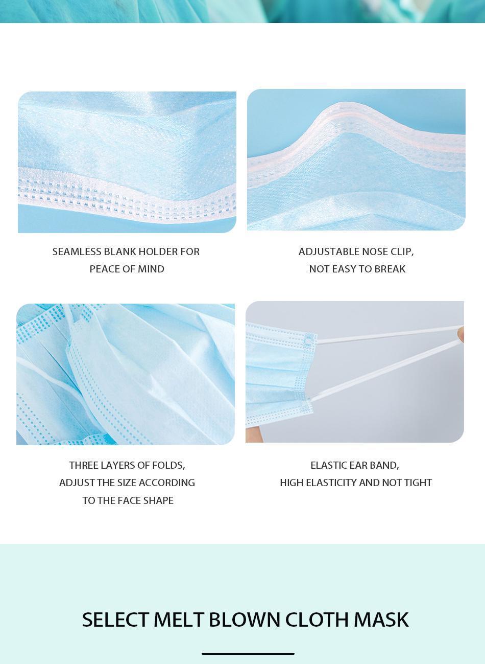 High Quality High Performance Disposable 3 Ply Adult Anti Dust Pm2.5 Virus FDA 510K CE En14683 Approved Non-Woven Fabric Blue Medical Face Mask