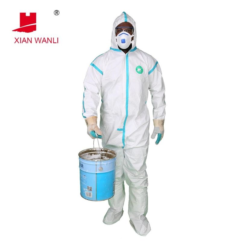 White Polypropylene Nonwoven Fabric Waterproof Safety Non Woven SMS Microporous Protection PPE Suit Disposable Coverall Disposable SMS Coverall with Hood