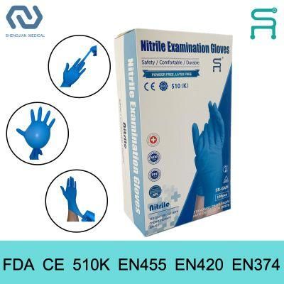 Powder Free Disposable Nitrile Examination Gloves with FDA CE 510K En455