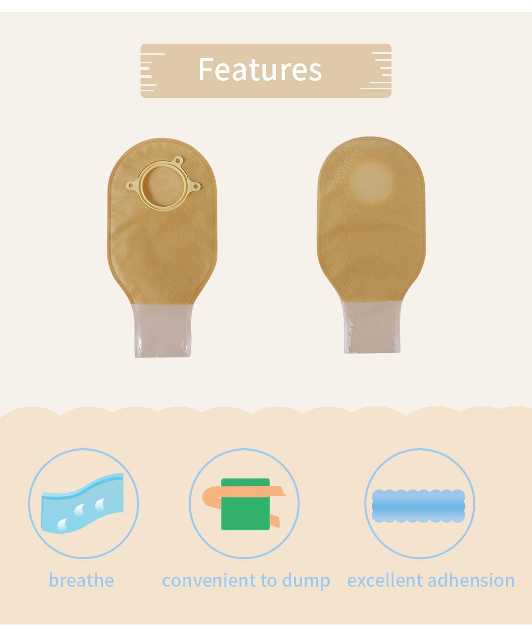 Two-Piece Drainable Urinie for Stoma Care Cut-to-Fit Carbon with Closure Non-Woven Colostomy Bag