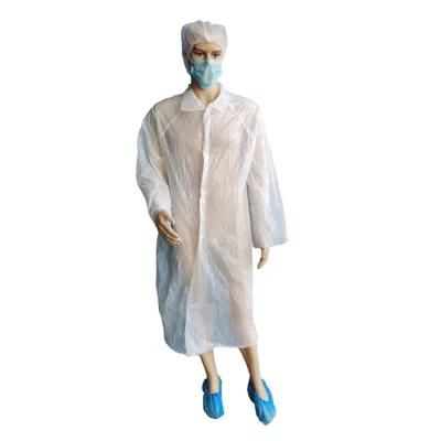 Disposable Cookhouse Food Factory Customize White Kitchen Nonwoven Plastic LDPE HDPE Waterproof Visit PE Visitor Coat Kits Sets