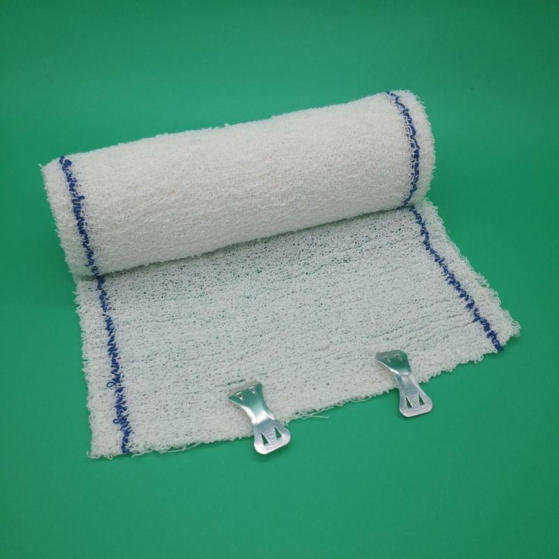 Surgical Bandage Cotton Crepe Elastic Natural Color with Blue Line