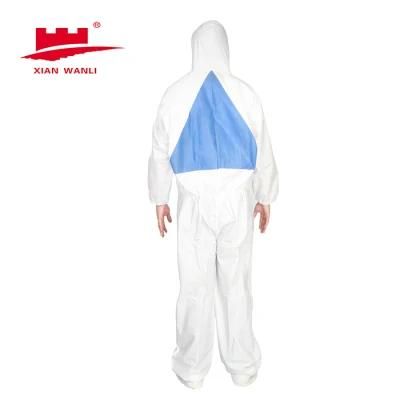 Type5-6 PPE Disposable Coverall Microporous Coverall with Triangle Blue SMS at Back