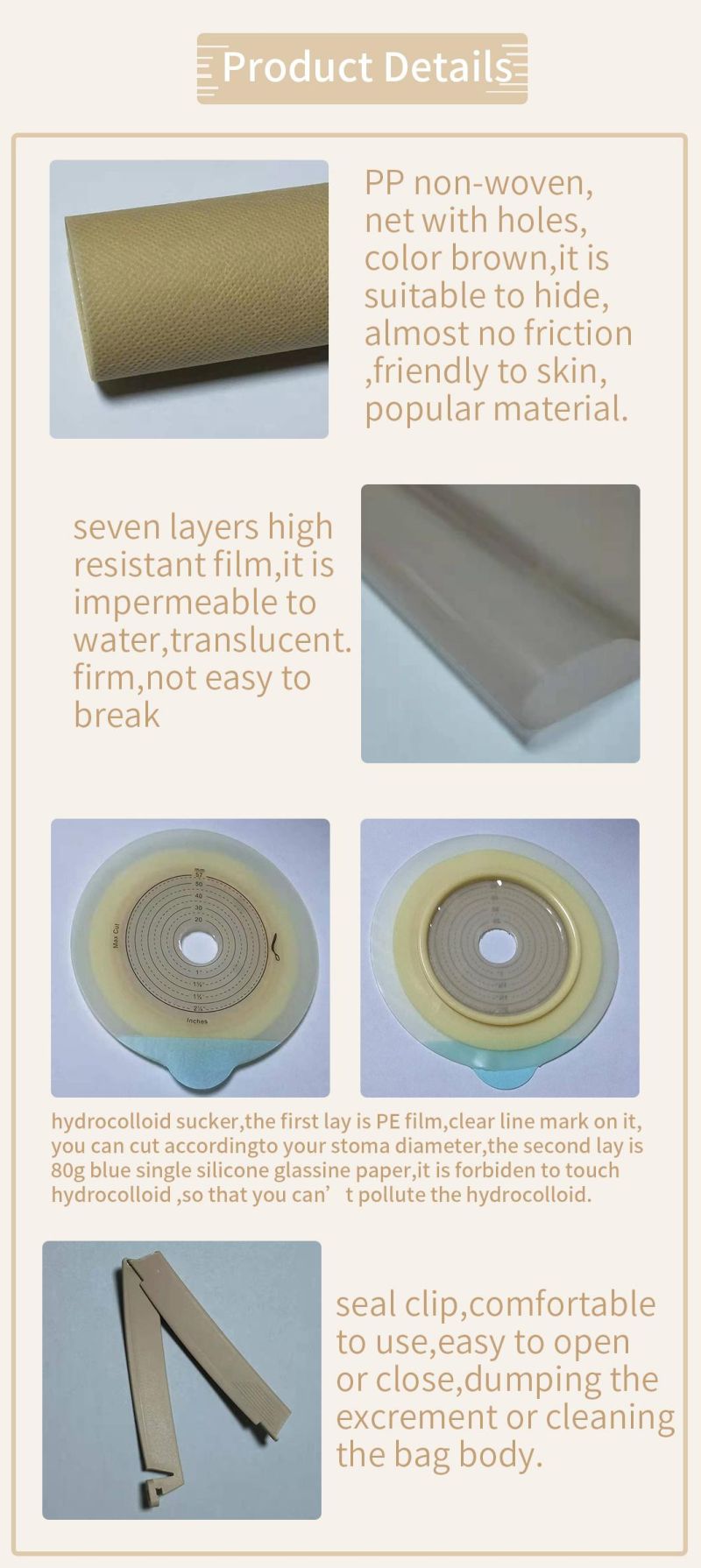 Two-Piece Drainable Urinie for Stoma Care Cut-to-Fit Carbon with Closure Non-Woven Colostomy Bag