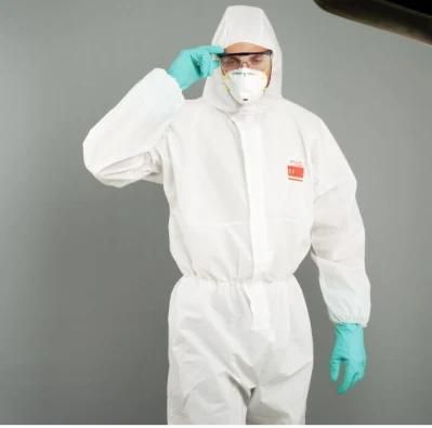 Konzer PPE/SMS Safety Industrial Isolation Breathable Film 63G Non-Woven Disposable Protective Lab Overalls