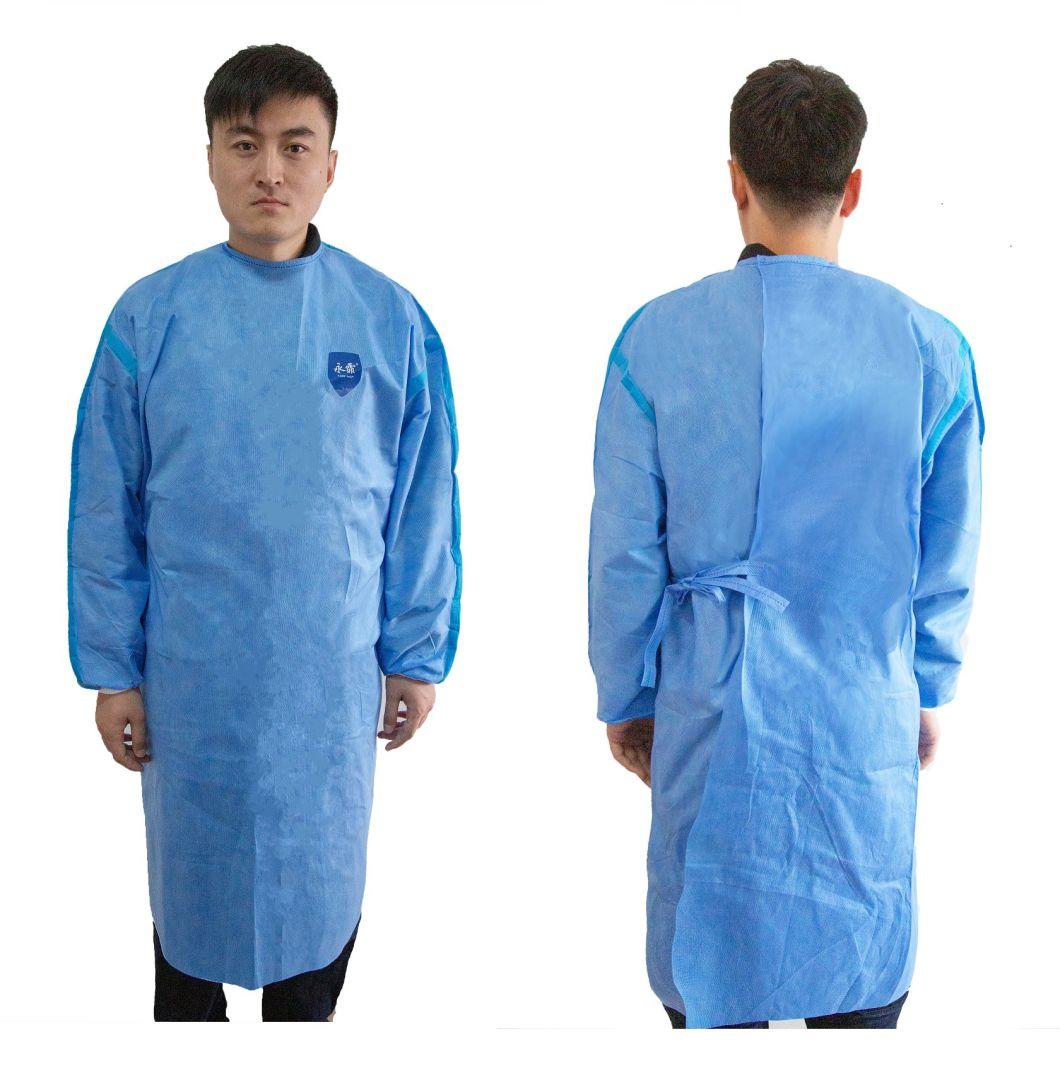 Best Selling SMS PE 65GSM Level 4 Isolation Gown with Blue Tape Sealing