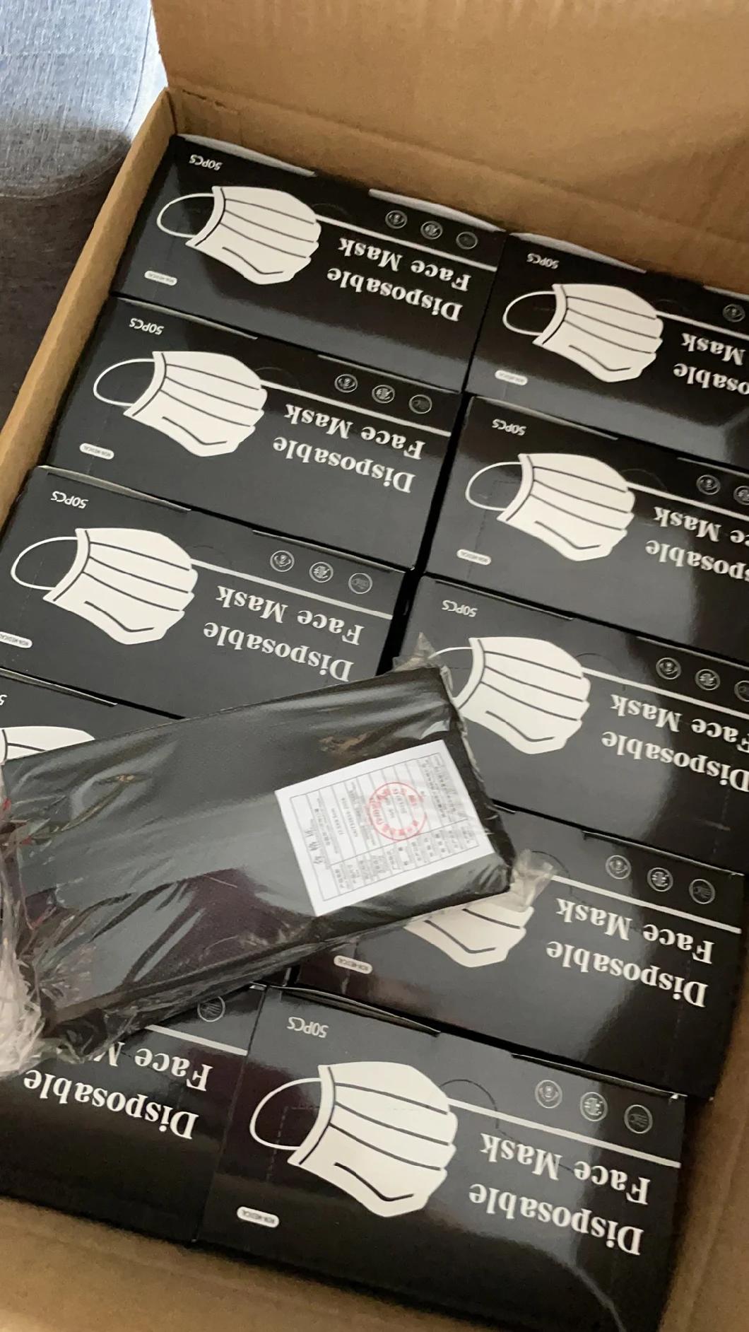 High Quality 3 Ply Disposable Anti Splash Dust Pm2.5 Virus FDA 510K CE En149 En14683 Approved Non-Woven Fabric Medical Earloop Black Color Face Mask