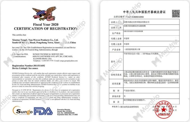 Disposable Non-Woven 3 Ply Earloop Medical Hypoallergenic Face Mask