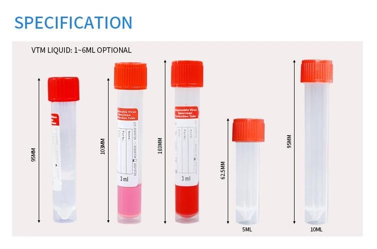 Disposable Factory Virus Transport Medium Vtm Sampling Collection Tube