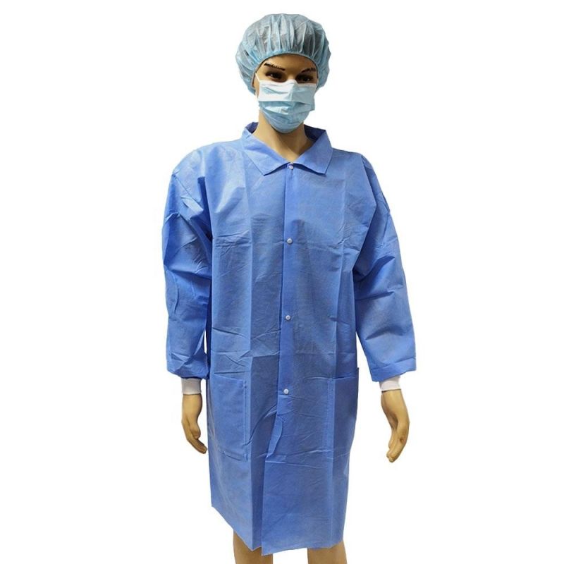 Non Woven Lab Coat Snap Button Velcro Zipper for Laboratory Single Use