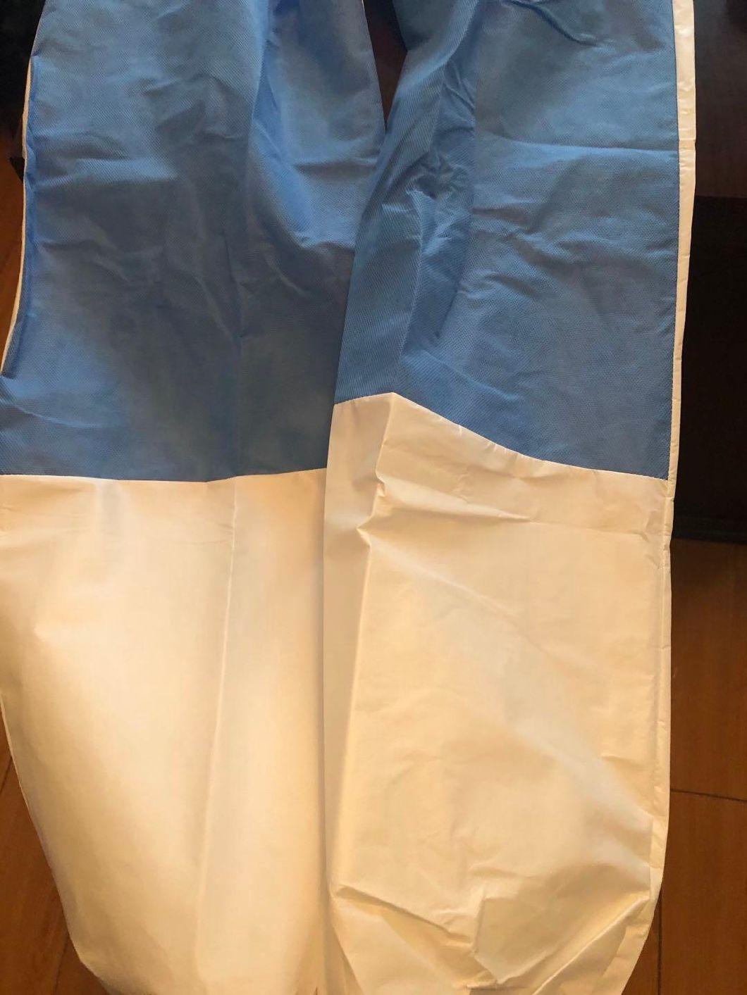CE Certified Type 5/6 Microporous Coverall Combined with SMS Blue on The Back