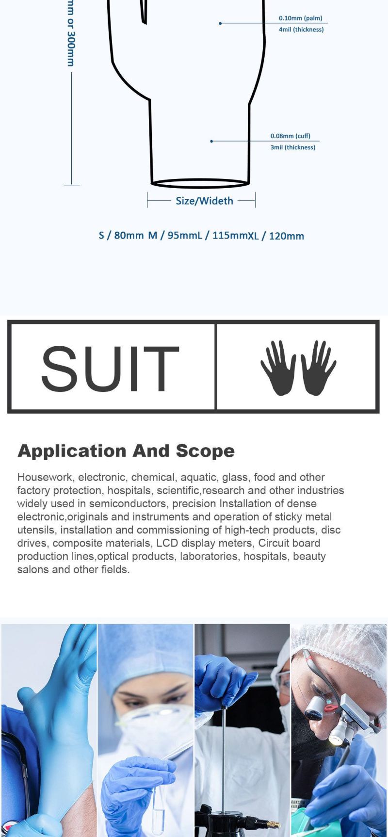 Disposable Black Nitrile Medical Examination Large Gloves