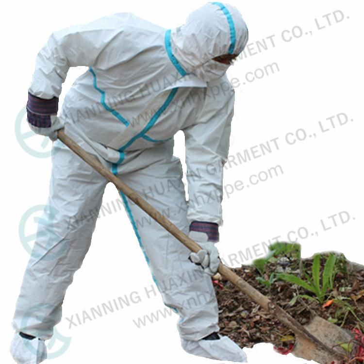 En14126 Type4b/5b/6b Taped Seam Microporous Disposable Protection Safety Wokwear Hazmat Medical Coverall