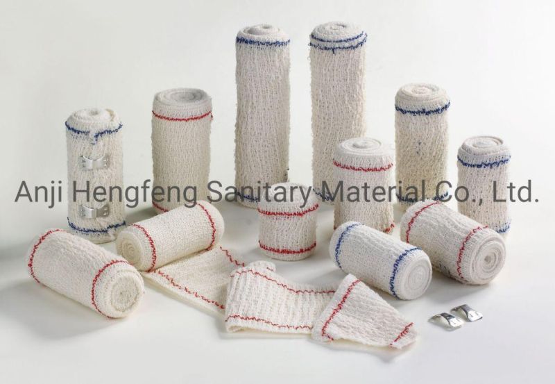 Anji Hengfeng Hf a-4 OEM Hot Sale Medical Elastic Red and blue Line Crepe Bandage Vendaje ELá Stico De Crepé