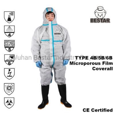 Construction Asbestos Removal Medical Use Disposable Type 456 Microporus Safety Coverall Protective Suit