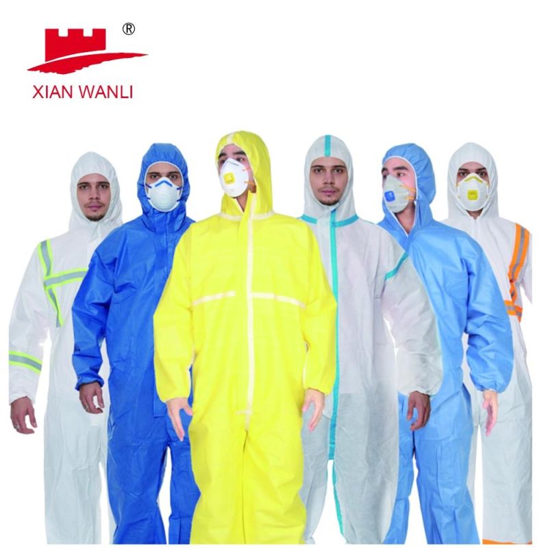 White Polypropylene Nonwoven Fabric Waterproof Safety Non Woven SMS Microporous Protection PPE Suit Disposable Coverall Disposable SMS Coverall with Hood