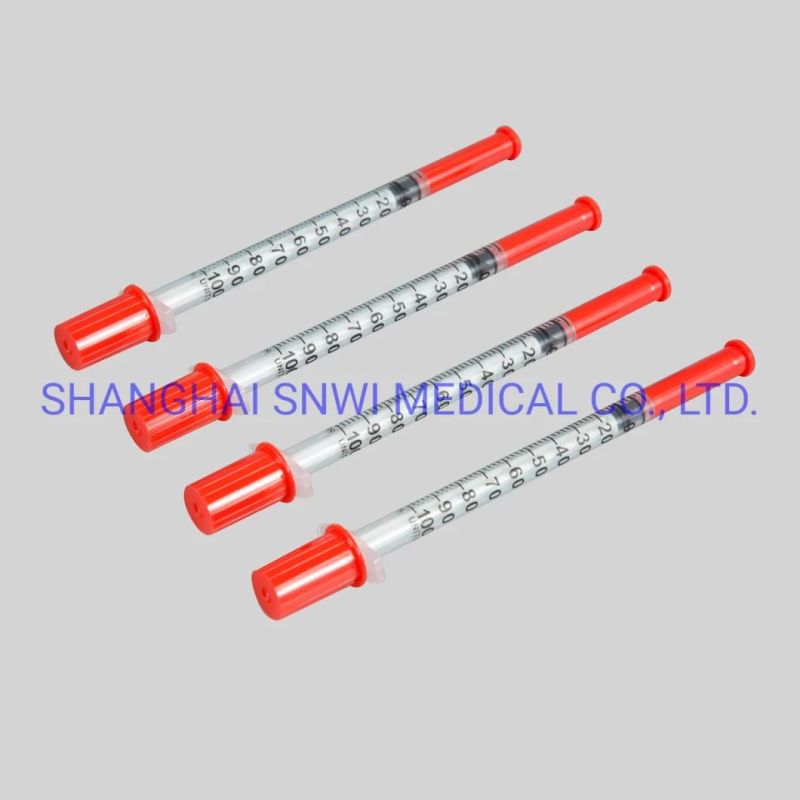 Disposable Medical Orange Cap 1ml Insulin Syringe with Fixed Needle