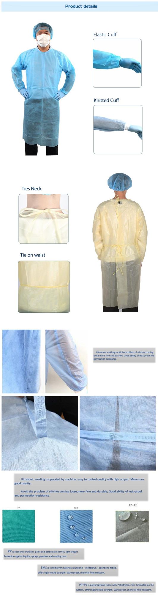 Sterile Waterproof Surgery Disposable Medical Overalls Isolation Gown
