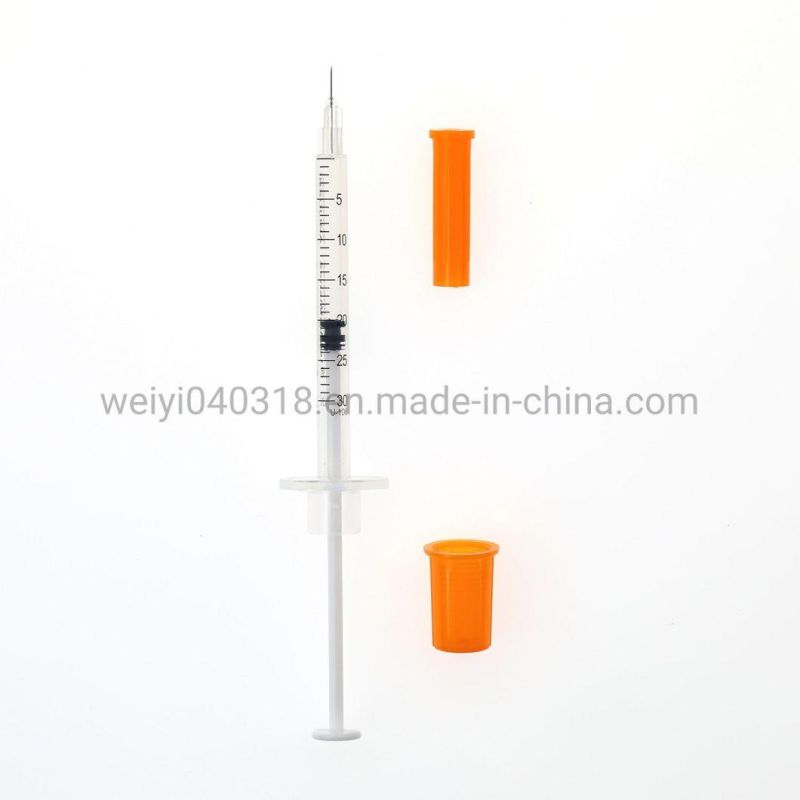 Sterile Disposable Medical Paintless Insulin Syringe with Fixed Fine Needle U-40/U-100 0.3ml/0.5ml 1ml CE&ISO