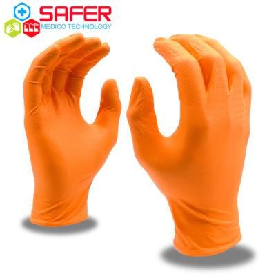 Orange Diamond Textured Nitrile Gloves for Industrial Work