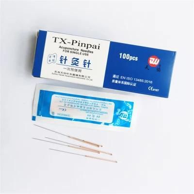 Chinese Manufaturer Factory Supply 100PCS/Box Disposable Sterile Copper Handle Acupuncture Needles with Plastic Bag Packing