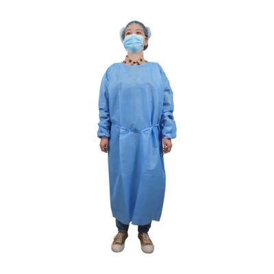 Hospitaldoctor Use Surgicalgown Blue Color Waterproof with Knit Cuff Waist Ties Fluid Resistant Blue