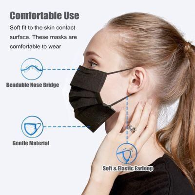 China Factory Supply Disposable 3layers Non Woven Black Face Masks with Filter