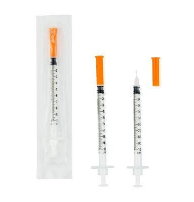 Disposable Medical Sterile Colored Insulin Syringe with Orange Cap and Needle