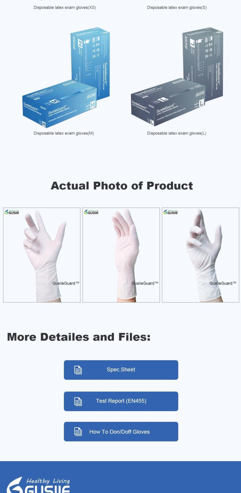 Medical Gloves Latex Examination Glove with Powder Free 240mm Length