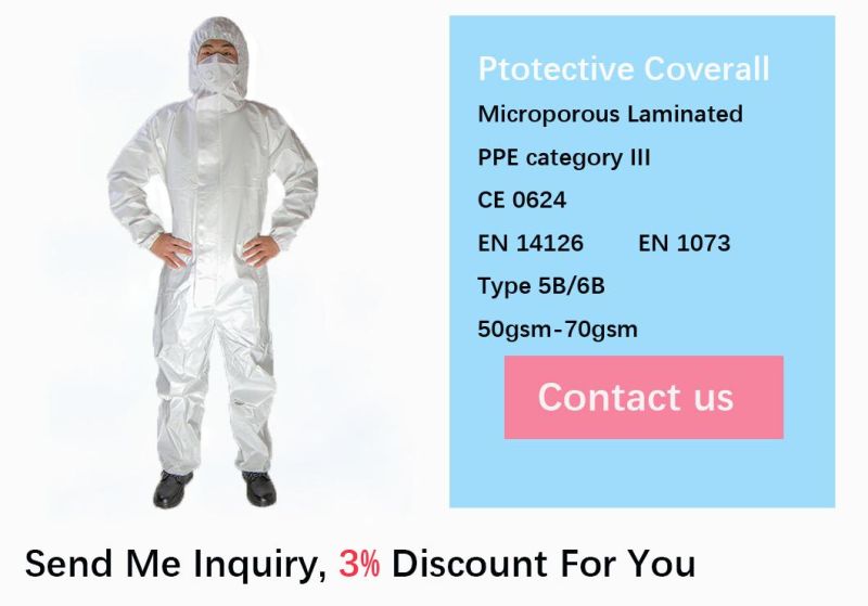 High Quality White Breathable Film PPE Safety Overalls Disposable