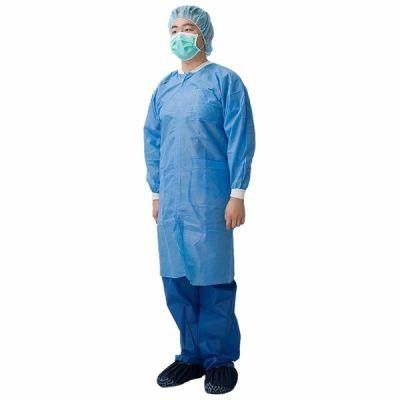 Disposable PP SMS Lab Coat with Knitted Cuffs and Collar