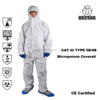 CE Certified Cat III Disposable Type 5b/6b Microporous Film Medical Coverall