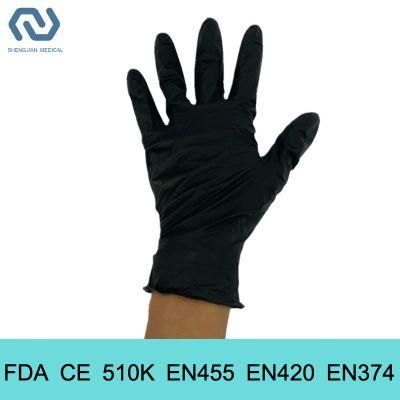 Food Grade Powder Free 510K En455 Disposable Black Nitrile Gloves