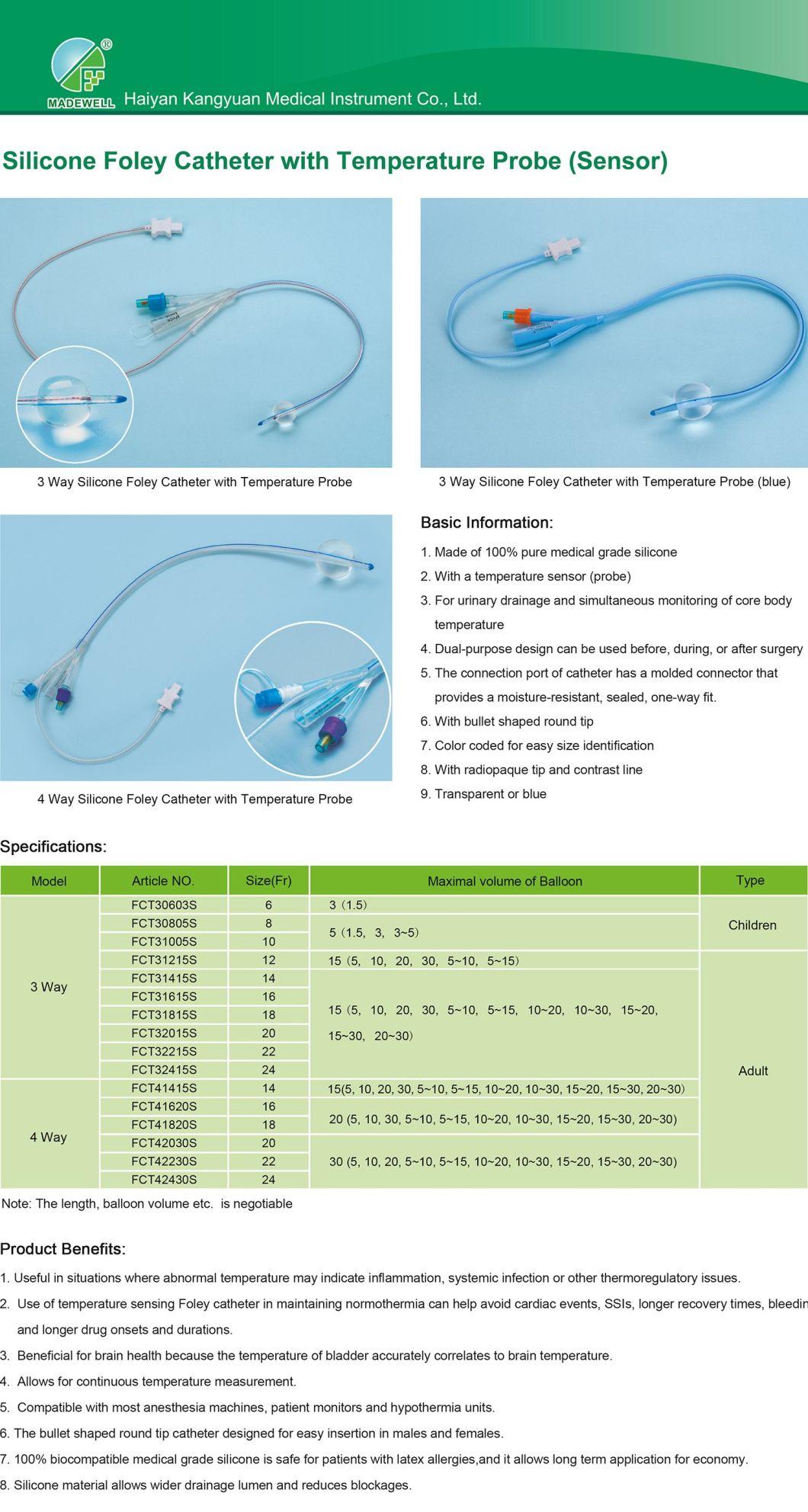 Silicone Foley Catheter with Temperature Probe (sensor)
