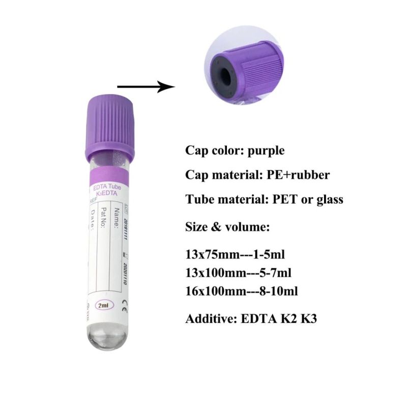 EDTA K2 K3 Vacuum Blood Collection Tube for Blood Drawing