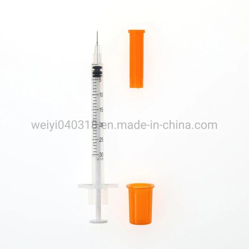 Sterile Disposable Medical Paintless Insulin Syringe Diabetes Injection with Fixed Fine Needle U-40/U-100 0.3ml/0.5ml 1ml CE&ISO