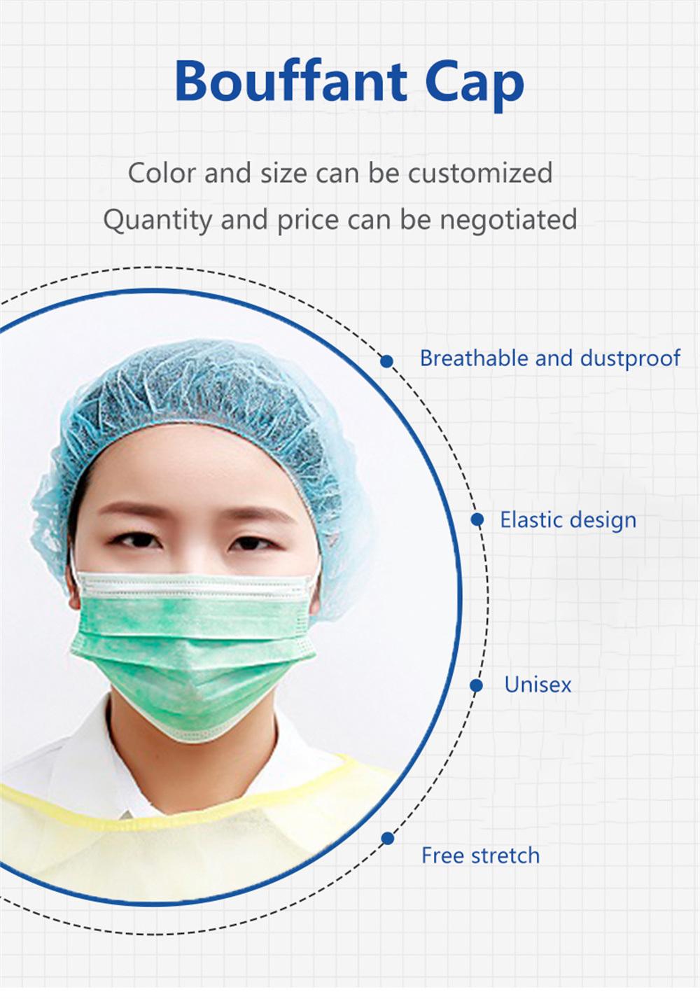 Disposable Nonwoven Spunlace Nonwoven Clip Cap Mob Cap Bouffant Cap