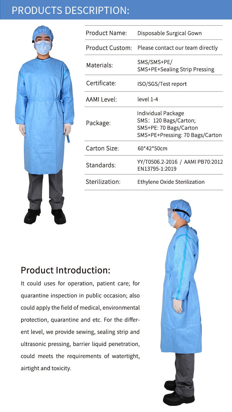 45 GSM Non-Woven Fabric Disposable Safety Coveralls Surgical Gowns