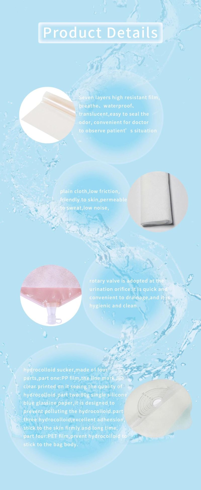Disposable Urostomy Bag for Adult of Pure Hydrocolloid Barrier