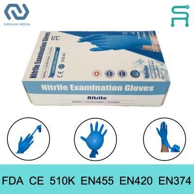 Free Sample 510K En455 Powder Free Disposable Nitrile Examination Gloves