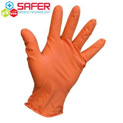 Orange Industrial Diamond Nitrile Gloves, Latex Free, Powder Free
