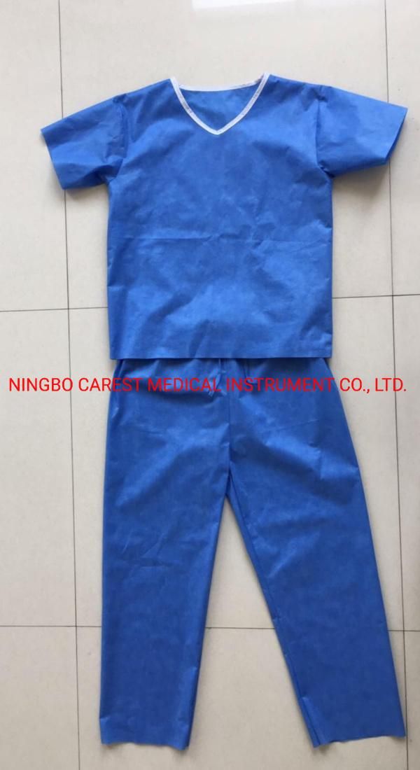 CE Approved Disposable Blue Colour SMS Scrub Suit Patient Suit