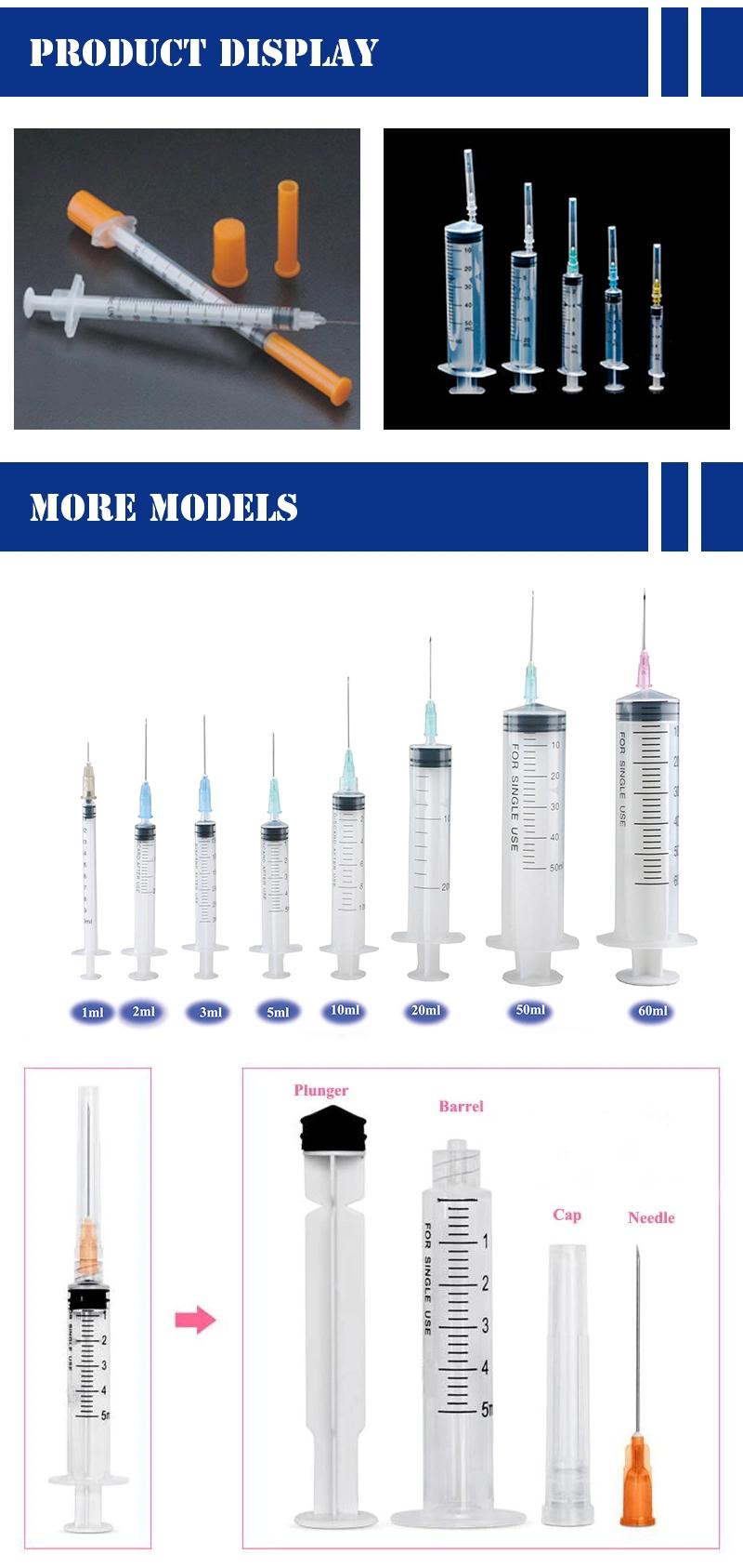 Disposable Three Part Sterile Medical Plastic Injection Syringe with Luer Lock / Luer Slip