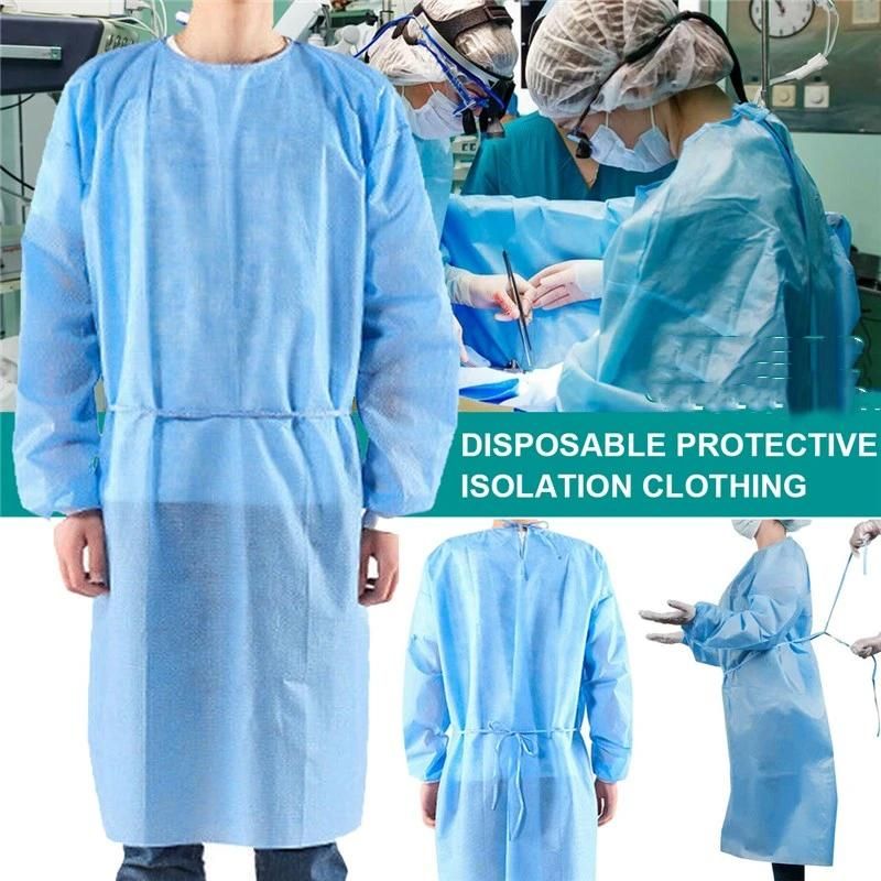 Medical Consumable Hospital Uniform PP SMS or PP+PE Nonwoven Blue Isolation Gowns Nurse Apron Uniform